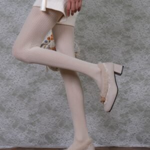Beige Fine-Knit Textured Sheer Tights - Sweet Soft Daily Legwear