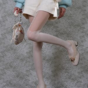 White Sheer Thigh-High Stockings with Lace Trim - Sweet Romantic Lolita Style